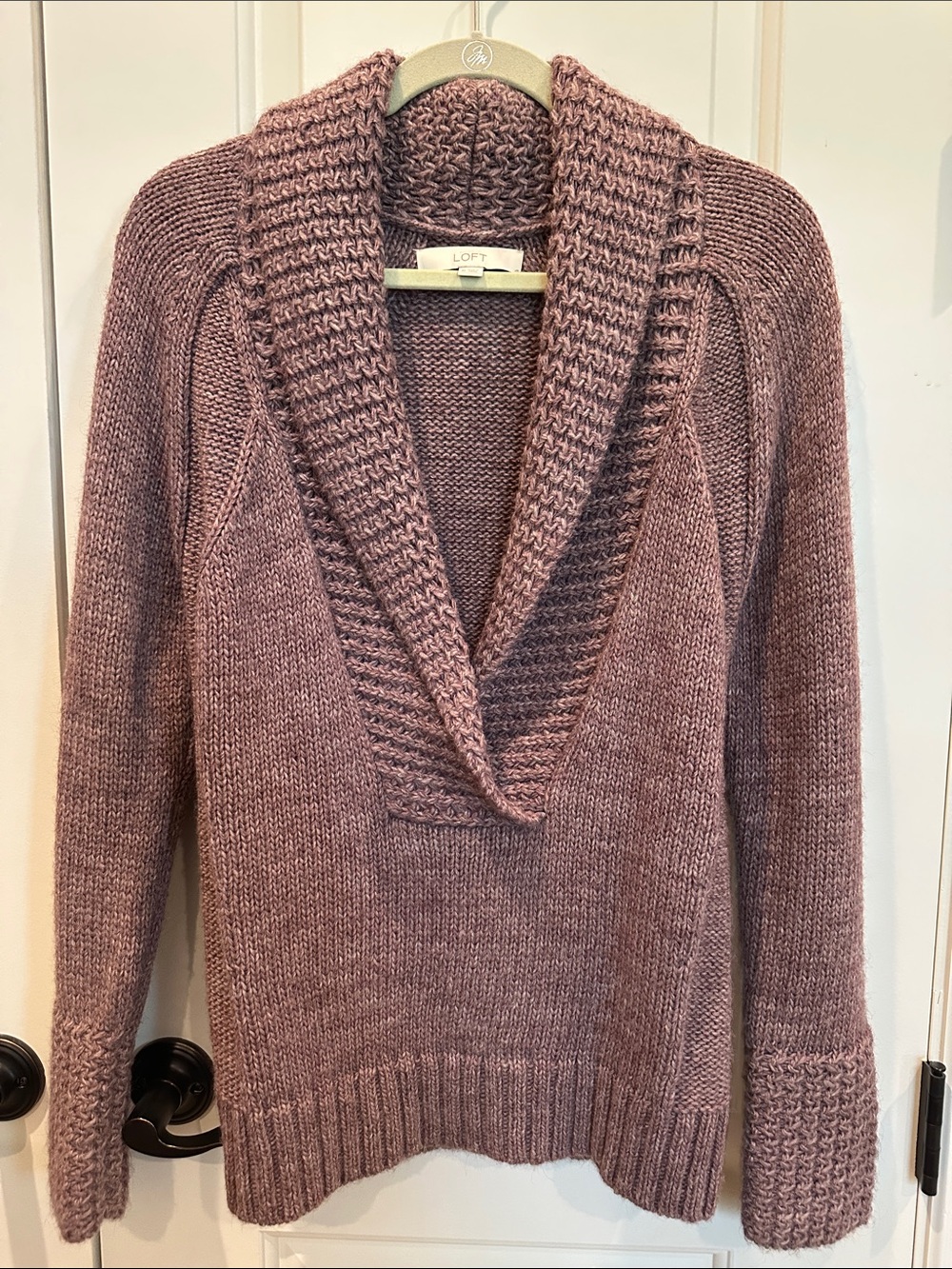 LOFT Women's Mauve/Purple Shawl-Collar Acrylic/Alpaca Knit Sweater, sz M
